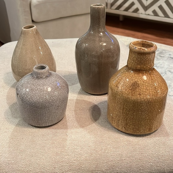 Stoneware Crackle Glaze Bud Vase Set/NWT - Picture 7 of 9